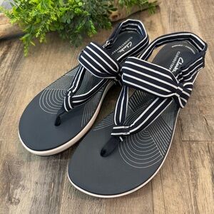 CLARKS Navy & White Striped Wedge Sandals Size 11